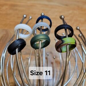 7 Pack - Silicone Wedding Bands Size 11- Green, Black, White, Gray